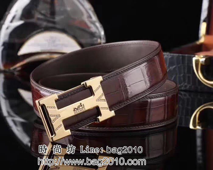 愛馬仕HERMES 泰國進口暹羅鱷魚 無拼接鱷魚皮皮帶高端男士皮帶 HHG1840